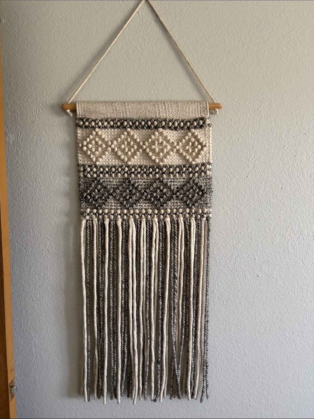 Handwoven Cream and Gray Macrame Wall Hanging